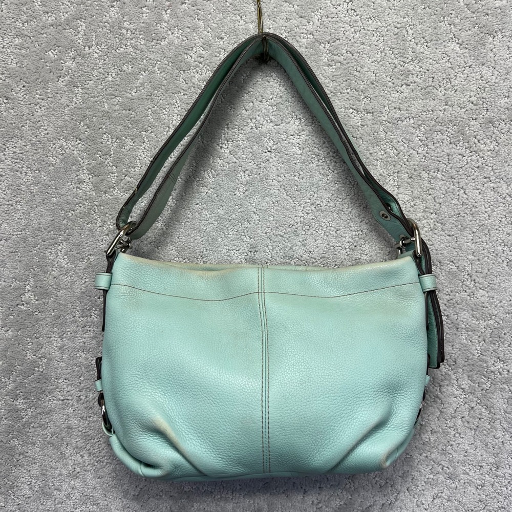 Coach F15065 East West Shoulder Crossbody Bag Sea Foam Pebbled Leather Hobo